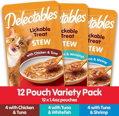 Hartz Delectables Sweatable Cat Treats for البالغين وكبار القطط ، حزمة متنوعة ، 1.4 أونصة (حزمة 12) in Kuwait