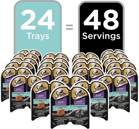 Sheba Perfect Portions Paté Adult Wet Cat Food Trays (24 Count, 48 Servings), Savory Chicken Entrée, Easy Peel Twin-Pack Trays in Kuwait
