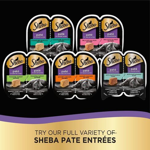 Sheba Perfect Portions Paté Adult Wet Cat Food Trays (24 Count, 48 Servings), Savory Chicken Entrée, Easy Peel Twin-Pack Trays in Kuwait