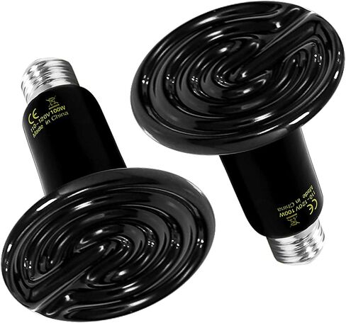 Simple Deluxe 100W 2-Pack Ceramic Heat Emitter Reptile Heat Lamp Bulb No Light Emitting Brooder Coop Heater for Amphibian Pet & Incubating Chicken, Black in Saudi Arabia