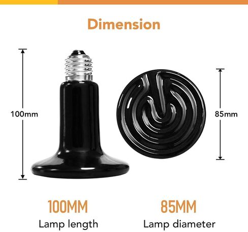 Simple Deluxe 100W 2-Pack Ceramic Heat Emitter Reptile Heat Lamp Bulb No Light Emitting Brooder Coop Heater for Amphibian Pet & Incubating Chicken, Black in Saudi Arabia