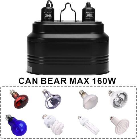 AIICIOO مضاعفة الإضاءة الزواحف المزدوجة - مصباح تسرب التنين الملتحي مصباح زواحف مزدوج القبة أقصى 160 واط Terrarium UVB الضوء الزواحف لخزان السلطعون الخزان السلطعون بالسلاحف in Kuwait