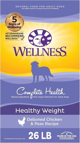 Wellness Complete Health Adult Dry Dog Food, Wholesome Grain Kibble, Natural, Chicken and Oatmeal Recipe, 30 lb Bag in Kuwait