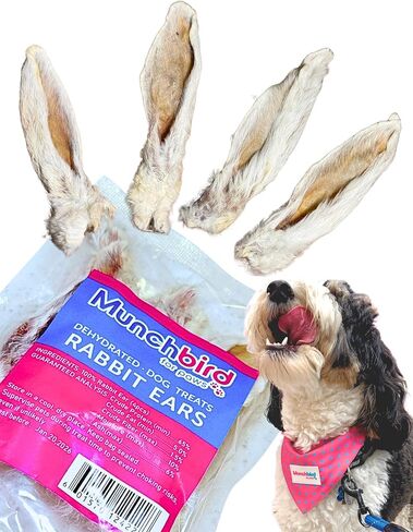 Dehydrated Rabbit Ears 100g (3.5 oz) 12-15 pcs for Dogs & Cats, European Furry Rabbit Ear Natural Fiber for Dogs, Rawhide Free Alternative to Pig Ears for Dogs, Ear Size Varies in Kuwait