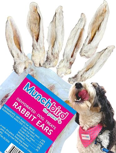 Dehydrated Rabbit Ears 100g (3.5 oz) 12-15 pcs for Dogs & Cats, European Furry Rabbit Ear Natural Fiber for Dogs, Rawhide Free Alternative to Pig Ears for Dogs, Ear Size Varies in Kuwait