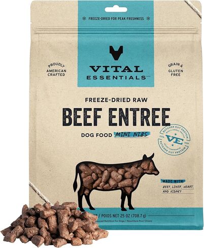 Vital Essentials Freeze-Dried Raw Beef Crunchy Mini Nibs | Complete Meal or Mixer Dog Food | 3 lbs Big Bag in Kuwait