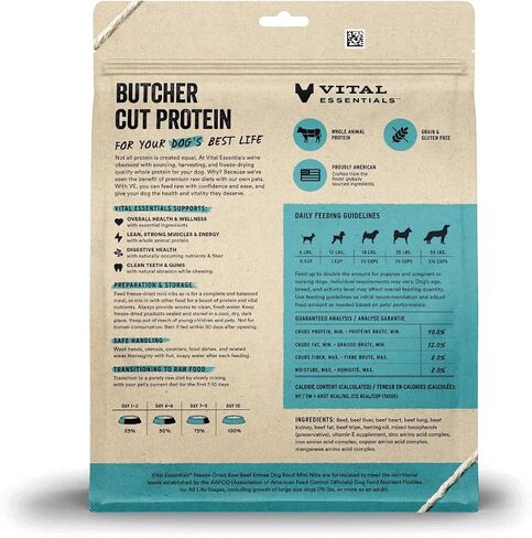 Vital Essentials Freeze-Dried Raw Beef Crunchy Mini Nibs | Complete Meal or Mixer Dog Food | 3 lbs Big Bag in Kuwait
