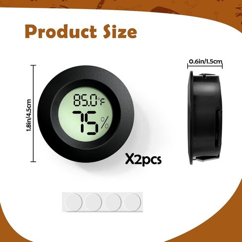 Reptile Thermometer and Humidity Gauge,2PCS Digital Hygrometer Adhesive Reptile Terrarium Hydrometer,Bearded Dragon Tank Accessories,Pet Humidity Meter Supplies for Leopard Crested Gecko,Snake,Lizard in Kuwait