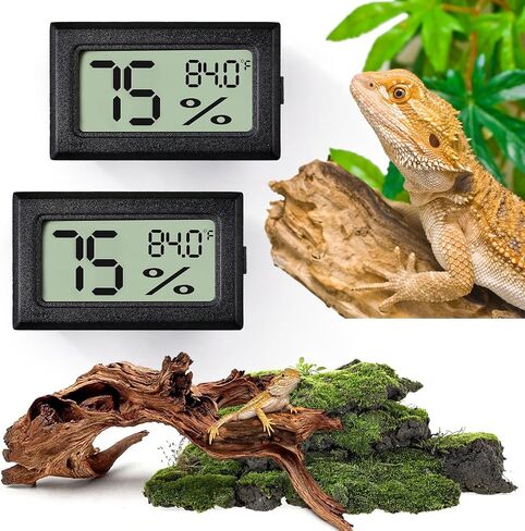 Reptile Thermometer and Humidity Gauge,2PCS Digital Hygrometer Adhesive Reptile Terrarium Hydrometer,Bearded Dragon Tank Accessories,Pet Humidity Meter Supplies for Leopard Crested Gecko,Snake,Lizard in Kuwait