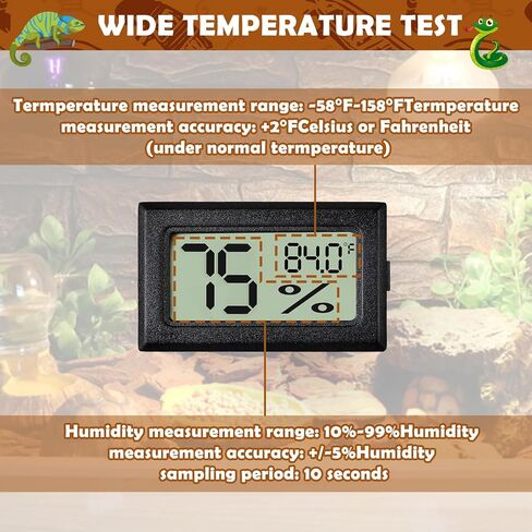Reptile Thermometer and Humidity Gauge,2PCS Digital Hygrometer Adhesive Reptile Terrarium Hydrometer,Bearded Dragon Tank Accessories,Pet Humidity Meter Supplies for Leopard Crested Gecko,Snake,Lizard in Kuwait