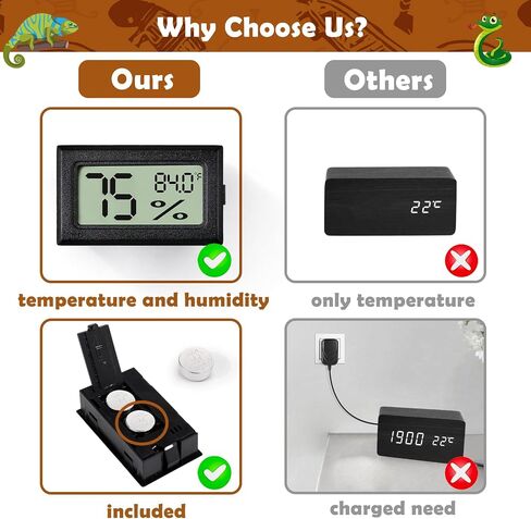 Reptile Thermometer and Humidity Gauge,2PCS Digital Hygrometer Adhesive Reptile Terrarium Hydrometer,Bearded Dragon Tank Accessories,Pet Humidity Meter Supplies for Leopard Crested Gecko,Snake,Lizard in Kuwait