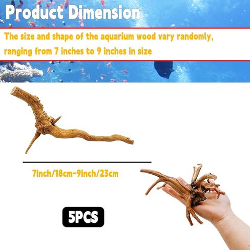 Hamiledyi 5PCS Driftwood for Aquarium 7-9inch Natural Reptile Spider Wood Assorted Branches Aquarium Decoration Fish Tank Ornament Decor. in Kuwait