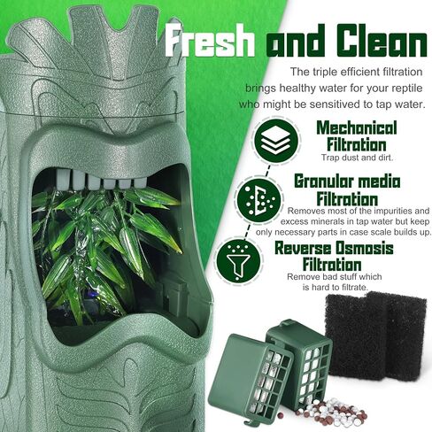 Reptile Drinking Water Feeder Filtration Fountain for Chameleon Gecko Lizard and Tree Frog, Comes with Low Level Sensor and 3-Layer Filtration and 2 Filter Boxs and 2 Filter Carbon Sponge in Saudi Arabia