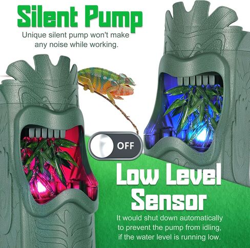 Reptile Drinking Water Feeder Filtration Fountain for Chameleon Gecko Lizard and Tree Frog, Comes with Low Level Sensor and 3-Layer Filtration and 2 Filter Boxs and 2 Filter Carbon Sponge in Saudi Arabia