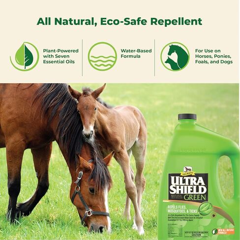 Absorbine UltraShield Green All-Natural Fly & Insect Repellent for Horses & Dogs, Essential Oils Repel & Control, 128oz Bottle, No Sprayer in Kuwait