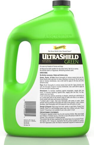 Absorbine UltraShield Green All-Natural Fly & Insect Repellent for Horses & Dogs, Essential Oils Repel & Control, 128oz Bottle, No Sprayer in Kuwait