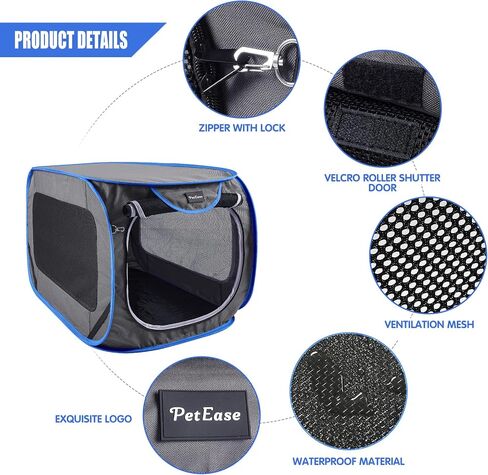 Large Pop Up Kennel,Collapsible Travel Pet Crate, Indoor and Outdoor Portable Dog Enclosure, Portable Pet Car Seat Kennel (Grey, Large) in Saudi Arabia