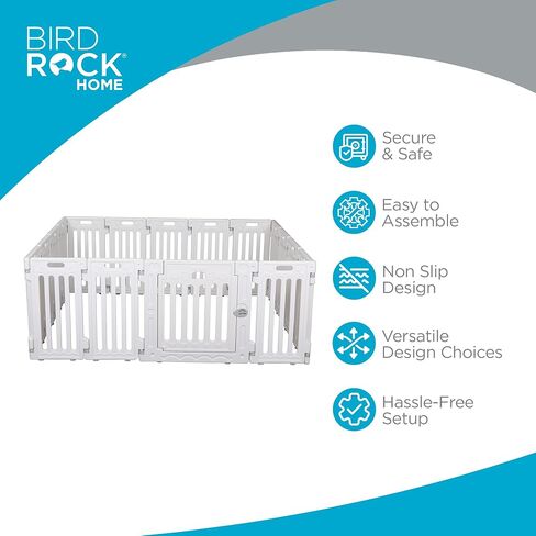 BIRDROCK HOME Dog Playpen w/Door, 12 Panel, 25.6in H | Strong Plastic, Non-Slip Puppy Playpen, Secure Pet Gate | Indoor Outdoor Fence | Configurable Panels | Small to Medium Pets - White in Saudi Arabia