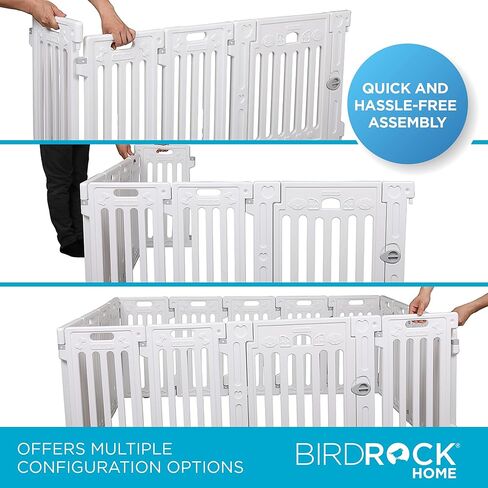 BIRDROCK HOME Dog Playpen w/Door, 12 Panel, 25.6in H | Strong Plastic, Non-Slip Puppy Playpen, Secure Pet Gate | Indoor Outdoor Fence | Configurable Panels | Small to Medium Pets - White in Saudi Arabia