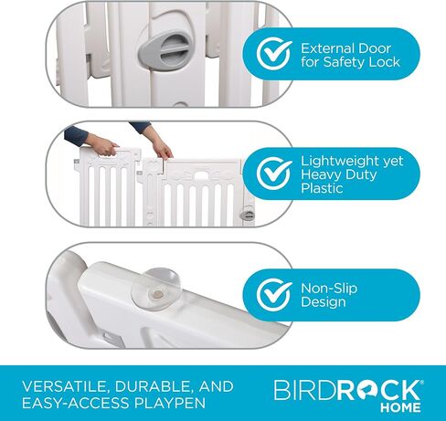BIRDROCK HOME Dog Playpen w/Door, 12 Panel, 25.6in H | Strong Plastic, Non-Slip Puppy Playpen, Secure Pet Gate | Indoor Outdoor Fence | Configurable Panels | Small to Medium Pets - White in Saudi Arabia