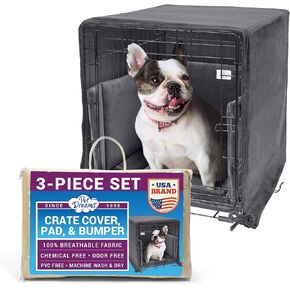 Pet Dreams 3-Piece Set Includes Dog Crate Cover, Dog Mat & Bumper Pad- Washable Kennel Bedding fits iCrate Cages 24, 30, 36, 42 Inch (Grey, Small, 24")