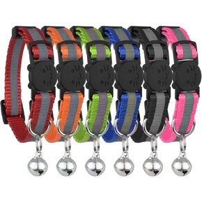 Reflective Cat Collar with Bell, Set of 6, Solid & Safe Collars for Cats, Nylon, Mixed Colors, Pet Collar, Breakaway Cat Collar Charms