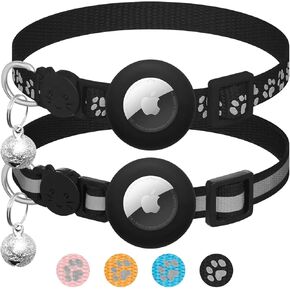 2 Pack Airtag Cat Collar Breakaway with Bell,Reflective Kitten Collar with Apple Airtag Cat Collar Holder,Adjustable 7-12In,Safety Buckle for Girl Boy Cats,Pet Supplies,Accessories,Gifts (Pink)