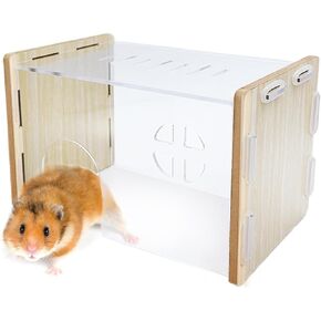 Hamiledyi Wooden Hamsters 2-Chamber Hideout-Tunnel Multi Chamber Exploring Toy Hamster Exploring Labyrinth Tunnel Toy for Hamsters Mice