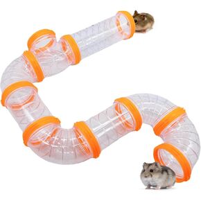 Hamster Tunnel Tube Toy Pet DIY Assorted Toy Transparent Adventure Pipe Playground Excercise Set for Mouse Hamster and Other Small Animals (Orange)