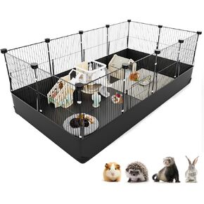 Tresbro Guinea Pig Cage with Waterproof PVC Bottom Liner & One-Hand Release Hook, Triple Fixing C&C Cage for Guinea Pigs, Bunny, Rabbit, Hedgehog, Small Animal Indoor Playpen 48''L x 24''W x 16''H