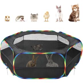 Pawaboo Small Animals Playpen, Waterproof Small Pet Cage Tent with Zippered Cover, Portable Outdoor Yard Fence with 3 Metal Rod for Chick/Kitten/Puppy/Guinea Pig/Rabbits/Hamster/Chinchillas,Green