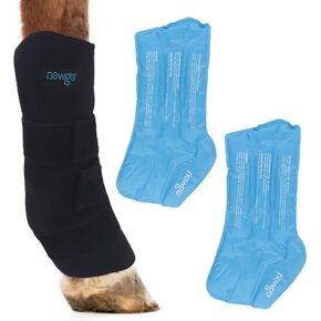 Newgo Horse Ice Pack Wrap Horse Leg for الإصابة ، ولف ركب الخيول التبريد تغطية كاملة التغطية الجليد بارد بارد 2 غلاف مع 4 حزم هلام للركبة ، والأرجل ، والأحذية ، والحوافر