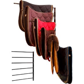 Saddle Pad Rack - Horse Blanket Holder | Heavy Duty 180 Degree Swing-Out Wall Mount | Six (6) Well-Spaced, Extra-Long Rack Arms for Various Accessories | USA Designed