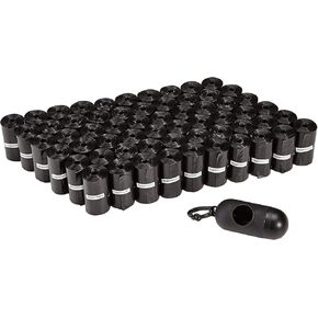 Amazon Basics Dog Poop Leak Proof Bags with Dispenser and Leash Clip, Unscented, 300 Count, 20 Pack of 15, Black, 13 x 9 Inch