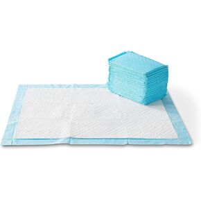 Amazon Basics Dog and Puppy Pee Pads with Leak-Proof Quick-Dry Design for Potty Training, Standard Absorbency, Regular Size, 22 x 22 Inches, Pack of 100, Blue & White