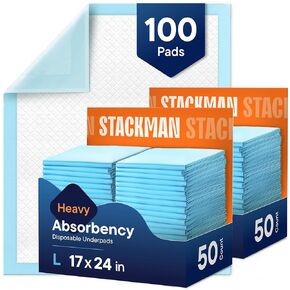 Chucks Pads Disposable [100-Pack] Multi-Purpose Pee Pads - Incontinence Underpads for Dog, Puppy & Diaper Changing Table Pad for Baby 17" x 24" Bed & Chair Liners - Pet Potty Training Pads