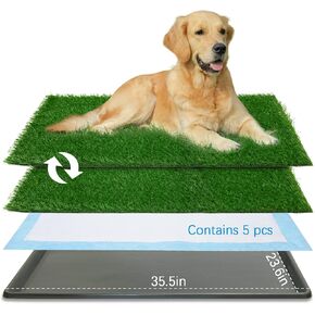وسادة عشب الكلب مع صينية ، 35.5 "× 23.6" نظام قعادة الكلاب الداخلي 2 صور استبدال الحصير الاصطناعي-5 صور جرو يمكن التخلص منها ، لشقة تدريب الجرو ، الشرفة واستخدام الشقة in Kuwait