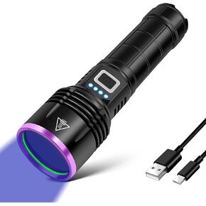 UV Flashlight 20W, 5000Mah High Power 365nm UV Light, Led Usb Rechargeable Black Light Flashlight for Pet Urine Detection, Resin Curing, Rock Hunting, Traveling, AC Leak, Uranium Glass, Bed Bug