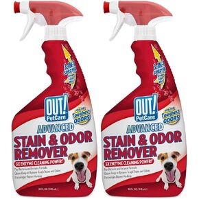 OUT! PetCare Advanced Pet Stain and Odor Remover, Stain and Odor Eliminator, Pet Carpet Cleaner, Enzyme Cleaner Spray, Pro Bacteria Urine Remove, Deodorizer, Safe & Effective, 32 fl oz (2 Pack)