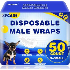 XPCARE 50 Count Disposable Male Dog Diapers, Male Dog Wraps,Super Absorbent Leak-Proof Fit (Small)
