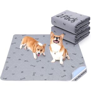 Washable Pee Pads for Dogs, 2Pack Puppy Pads Washable with Bone Print,Absorbent Reusable Whelping Pads Non-Slip Dog Mats for Floor Protector, Couch Cover, Crate, Potty Training 31x36