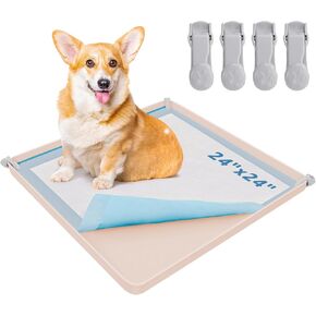 LOOBANI Dog Pee Pad Holder - Silicone Puppy Pad Holder - High Edge Dog Potty Tray with 4 Holder Clamps for Puppy Potty Training, Fits Up to 24" x 24" Training Pads, Black