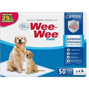 Four Paws Wee-Wee Superior Performance Unscented Pee Pads for Dogs & Puppies, Quilted Leak-Proof Dog Housebreaking Potty Training Floor Protection, 22" x 23", 50 Count