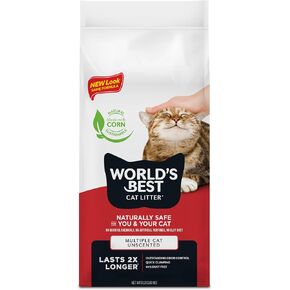 WORLD'S BEST CAT LITTER Multiple Cat Unscented, 32-Pounds - Natural Ingredients, Quick Clumping, Flushable, 99% Dust Free & Made in USA - Long-Lasting Odor Control & Easy Scooping