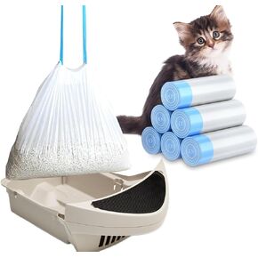 120 Pack Cat Litter Bags with Drawstring, Compatible with Litter-Robot 3/4 Heavy Duty Cat Litter Box Liners Waste Bags Replacement