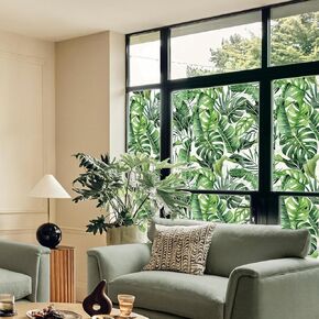 Watercolor Autumn Floral Frosted Window Privacy Film, Double-Sided Window Clings Fall for Glass Window Door, Resuable Glass Window Decor Leaves and Fruits Window Decal 16.93"X39.37"