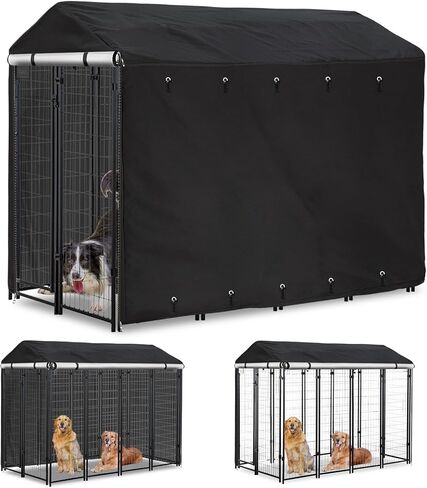 Outdoor Dog Kennel Cover 8'Dx4'Wx6'H Full Coverage Windproof Anti-UV.with Transparent PVC Window and Breathable Mesh.Waterproof Dog Kennel Cover for Multiple Brands of Dog Kennels,Cover Only.(Black) in Saudi Arabia