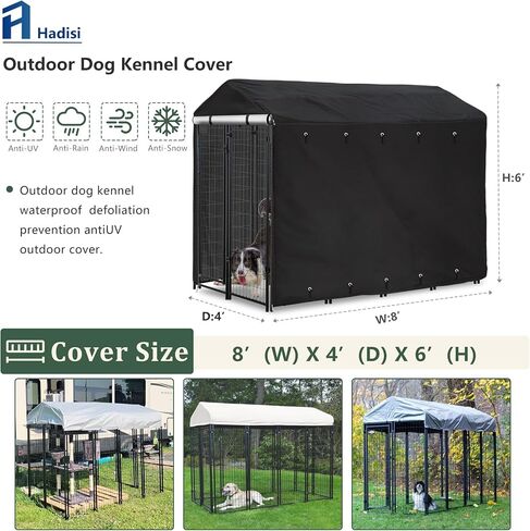 Outdoor Dog Kennel Cover 8'Dx4'Wx6'H Full Coverage Windproof Anti-UV.with Transparent PVC Window and Breathable Mesh.Waterproof Dog Kennel Cover for Multiple Brands of Dog Kennels,Cover Only.(Black) in Saudi Arabia