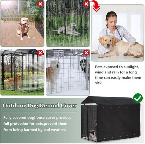 Outdoor Dog Kennel Cover 8'Dx4'Wx6'H Full Coverage Windproof Anti-UV.with Transparent PVC Window and Breathable Mesh.Waterproof Dog Kennel Cover for Multiple Brands of Dog Kennels,Cover Only.(Black) in Saudi Arabia