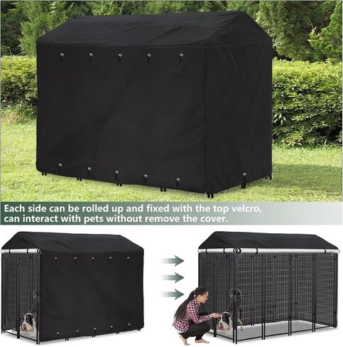 Outdoor Dog Kennel Cover 8'Dx4'Wx6'H Full Coverage Windproof Anti-UV.with Transparent PVC Window and Breathable Mesh.Waterproof Dog Kennel Cover for Multiple Brands of Dog Kennels,Cover Only.(Black) in Saudi Arabia